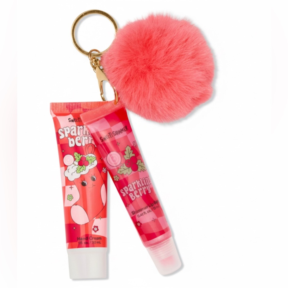 Sweet & Shimmer Sparkling Berry Keychain with Lipgloss and Hand lotion NWT